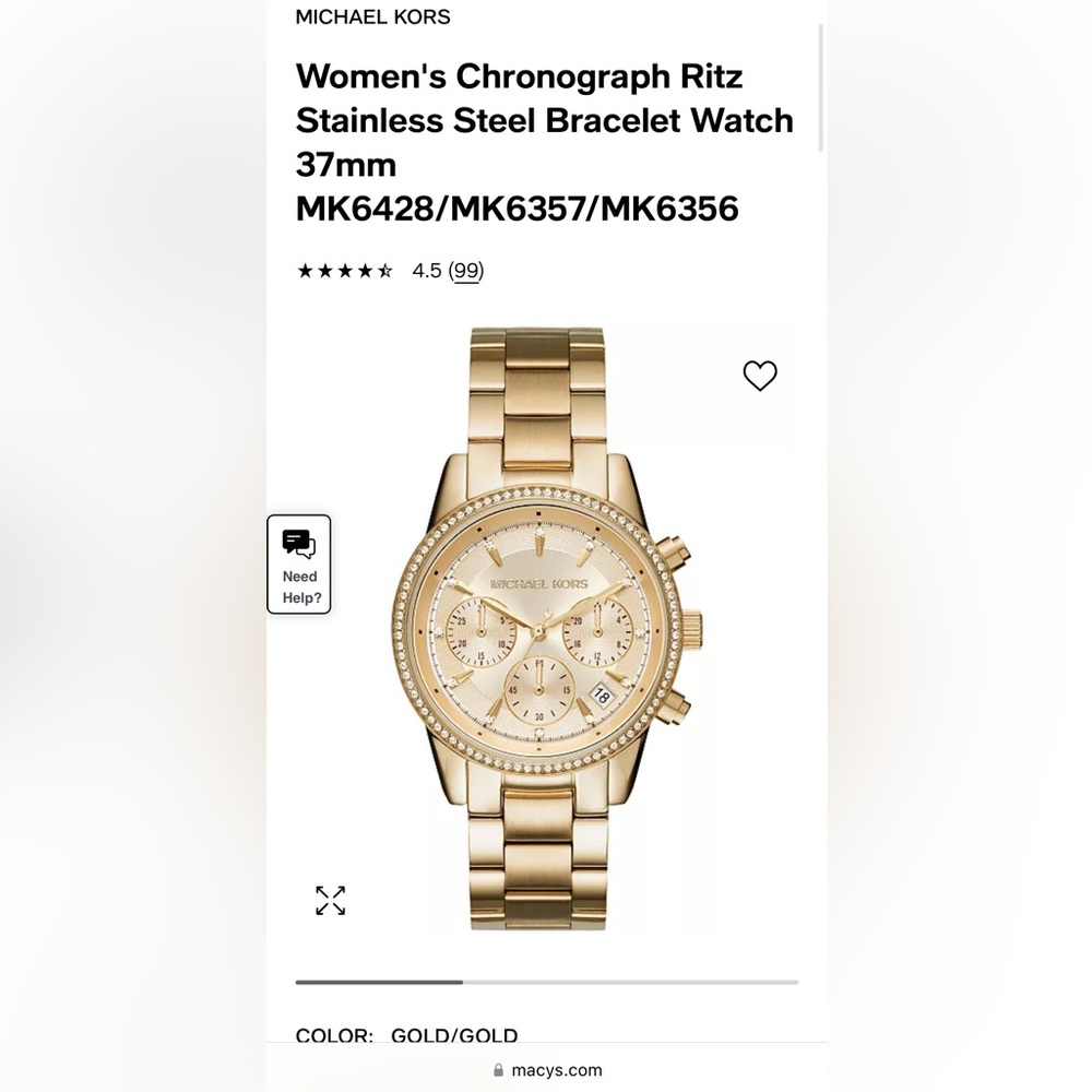 Michael Kors Chronograph Ritz stainless steel bracelet watch - 44mm